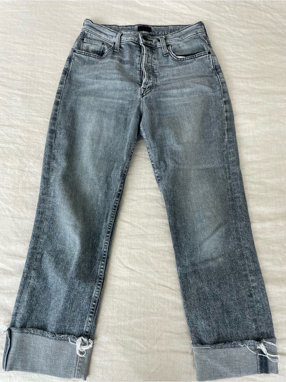 MOTHER Women's Washed Grey Relaxed Jeans with Cuffed Hem